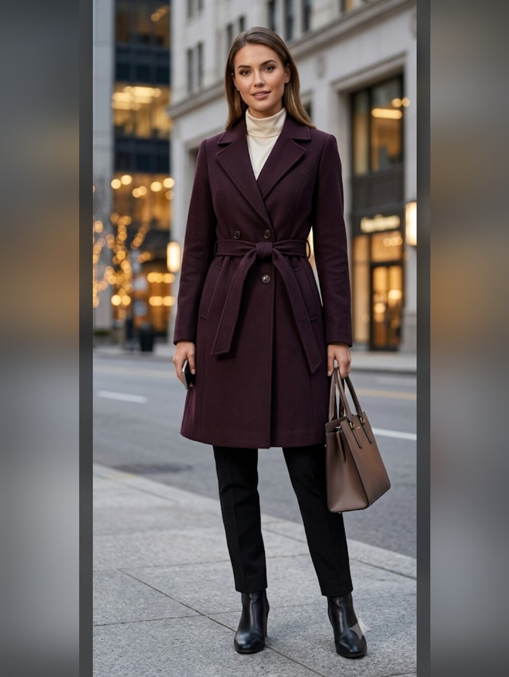 NWT Maurices Winter Belted Dress Pea Coat XS Purple Burgundy City Professional